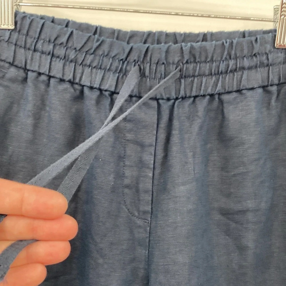 Talbots Pants Womens Medium Blue Wide Leg Capri Cropped Pull On 100% Linen - Picture 4 of 10